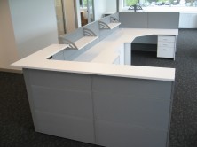 Fabric Covered Screen Panel Reception Desk. Ecotech 90 Degree Workstations And Counter Top